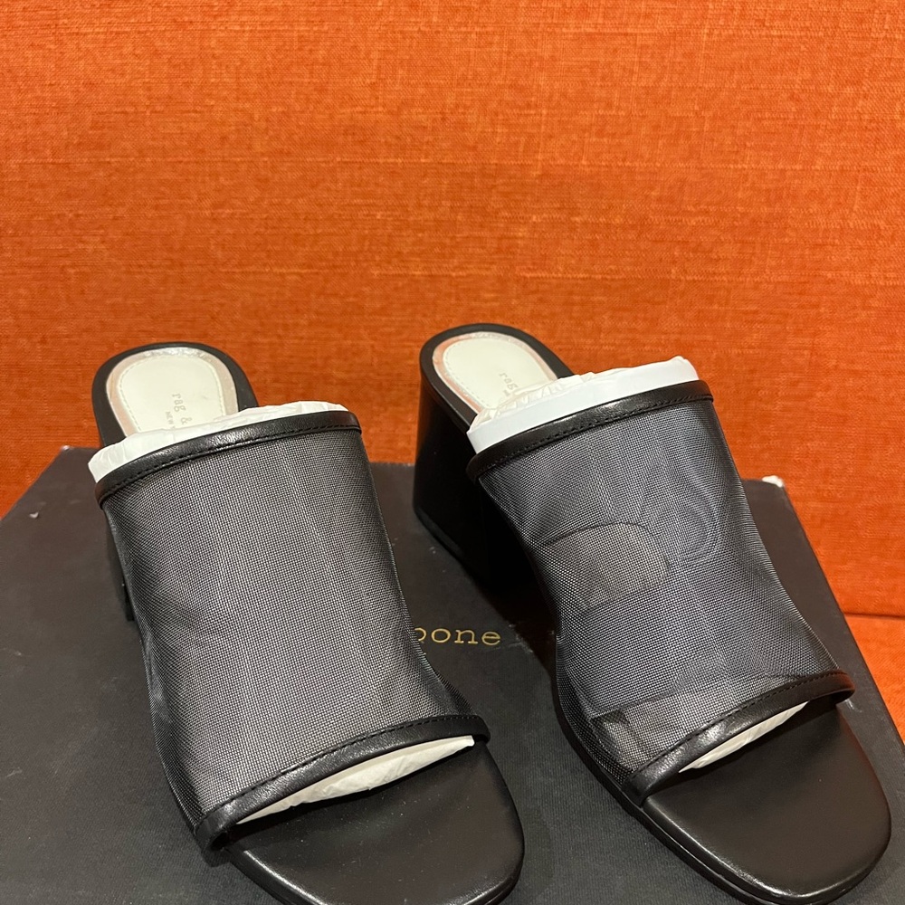 rag & bone Black Sheer Mesh Mules retail $375 - Picture 2 of 13